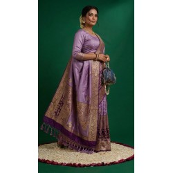 Lavender Soft Silk Saree with Matching Zari Dupatta Set