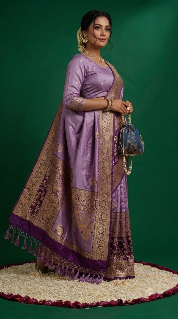Lavender Soft Silk Saree with Matching Zari Dupatta Set