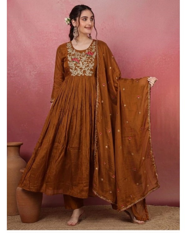 Embroidered Silk Kurti / Long Flared Kurt