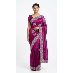 Magenta Shimmer Designer Saree with Silver Cutwork & Stone Detailing
