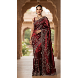 Shri Ram Vastralay Special Stone-Work Maroon Party Wear Saree