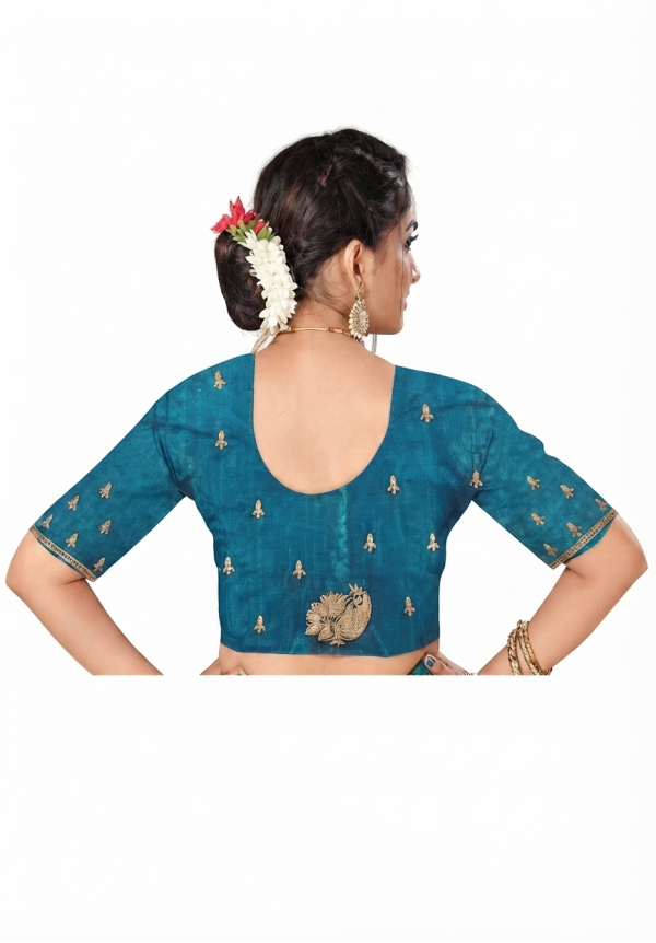 BElegant Teal Blue Embroidered Designer Saree with Silver Cutwork & Stone Detailing